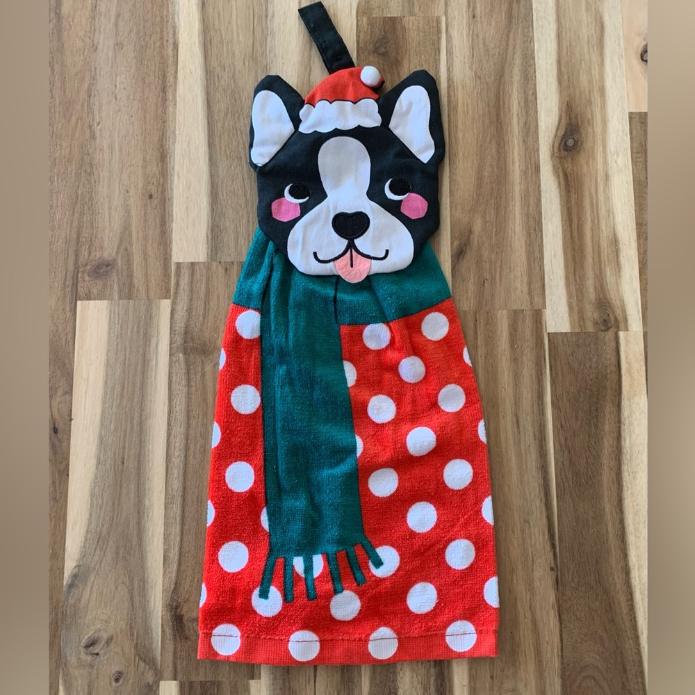 French bulldog puppy dog Hanging kitchen towel hand towel NWOT